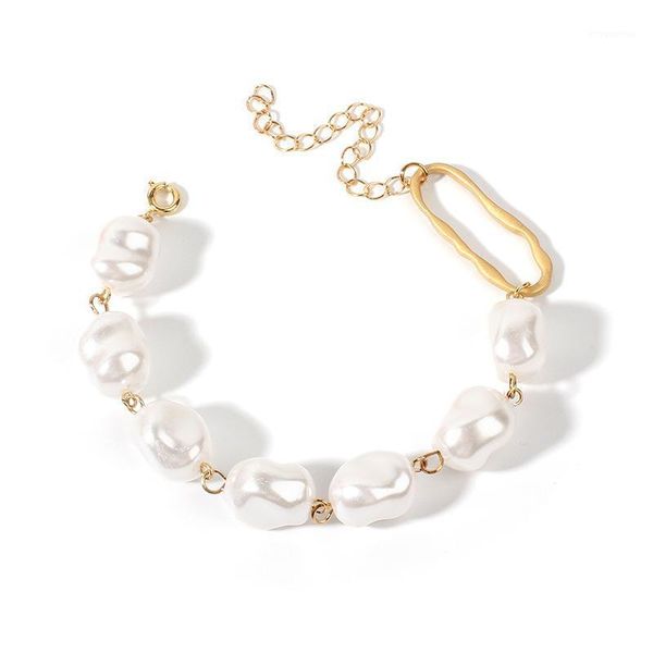 

2020 new baroque irregular imitation pearl bracelet metal gold tassel charm bracelets for women party jewelry accessories1, Golden;silver