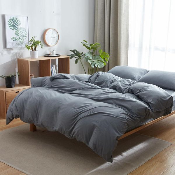 

100% cotton quality bedding set 4pcs dark grey duvet cover sets double  king size bed linen jersey fitted sheet