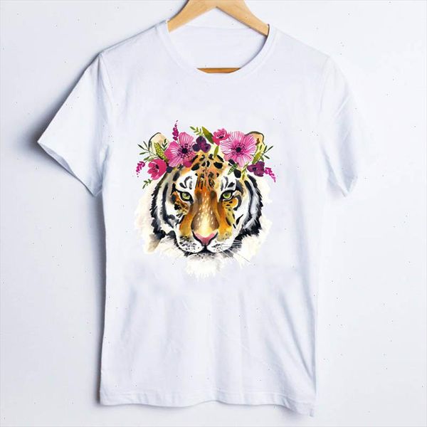

tees for women tiger flower trend style fashion cartoon 90s ladies clothes lady clothing female t shirt womens t shirt, White