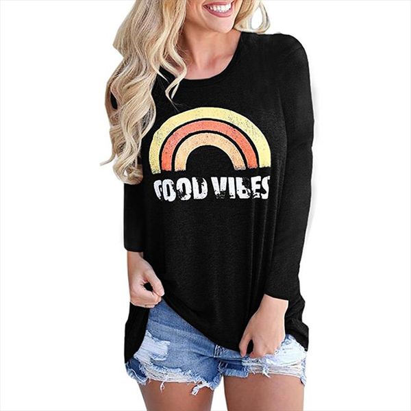 

new women fashion casual long sleeve rainbow print t shirt harajuku 2019 basic tees autumn t shirt tunics ladies tshirt, White