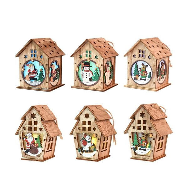 

christmas cabin wooden tree luminous pendants children handmade diy gifts window decoration ornaments