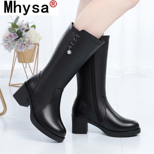 

boots winter plush warm snow fashion platform fanggen women waterproof pu leather mid calf cotton botas mujer, Black