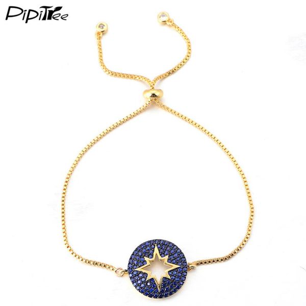 

pipitree brand round hollow star crystal bracelet cubic zirconia jewelry for men women gold color slider chain bracelets jewelry, Black