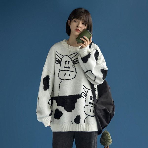 

women's sweaters 2021 ins fashion women cartoon over size knitwear jumpers loose, White;black
