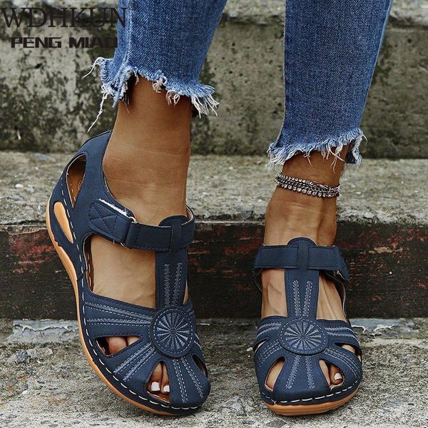 

woman summer pu leather vintage sandals buckle casual sewing women shoes female peas shoes ladies platform 35-43 plus size, Black