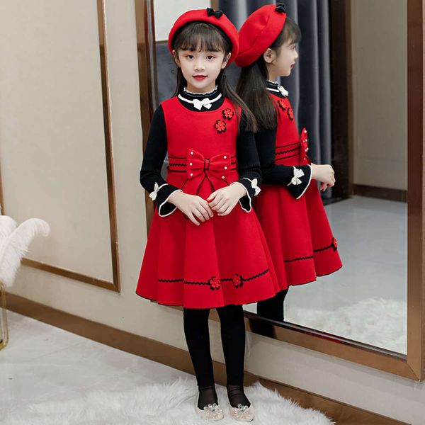 

vt autumn children's and winter 2020 skirt spring bow suit little girl's new year's drs, Red;yellow
