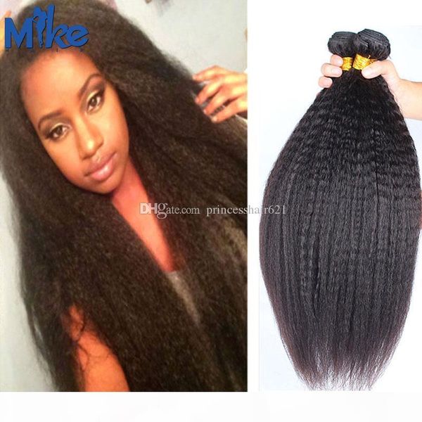 

mikehair mongolian kinky straight hair weaves 3 bundles peruvian indian brazilian little yaki kinky straight human hair extensions 100g pcs, Black