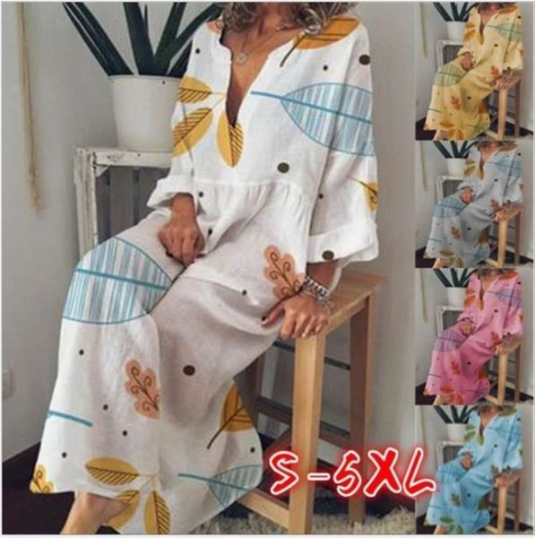 

sleeve maxi bohemian v-neck print loose long drs for women, Black;gray