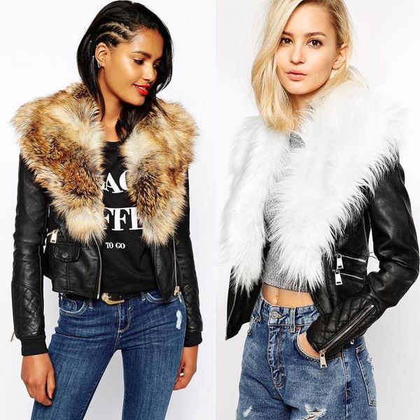 

fashion artificial leather jacket with fur collar women pu motorcycle small coats autumn winter windcheater outerwear ladies1, Black