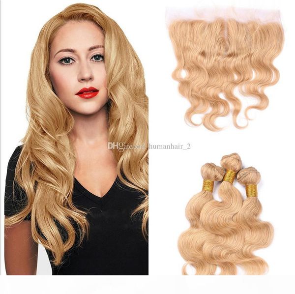 

peruvian virgin hair 3 bundles with 13*4 lace frontal closure honey blonde body wave remy human hair 100% human hair extensions 4pcs lot, Black;brown