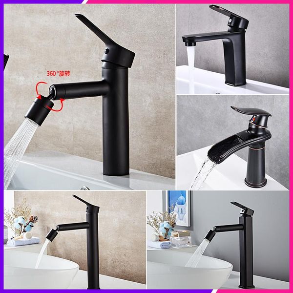 

black basin faucet waterfall brass bathroom toilet sink single handle and cold water mixer taps rotate to wash face and hair