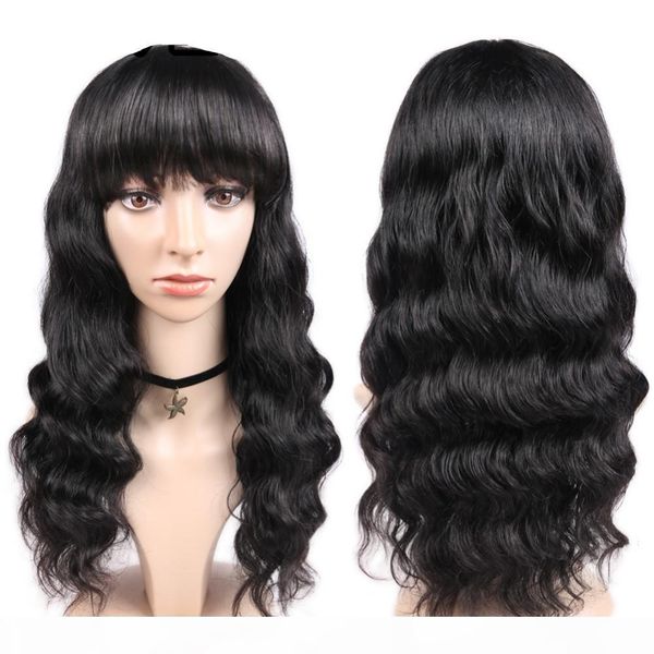 

ishow body straight kinky curly wig peruvian loose deep human hair wigs with bangs water human hair none lace wig, Black;brown