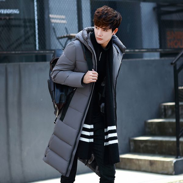 

down jaet medium length korean slim and thiened winter hooded warm youth men's fashion versatile, Black
