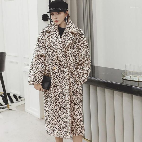 

jaycosin women leopard print coat fashion autumn winter women faux fur casual leopard coats long windbreaker coat for womens1, Black