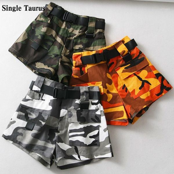 

camouflageprint women short with belt summer streetwear straight harajuku safari shorts 90s sashes pantalon corto mujer 20201, White;black