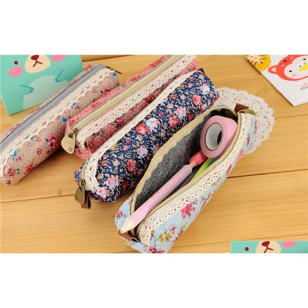 

children's stationery f46-56 new vintage dots flower lace series pencil bag/ pouch/ pen bag wholesale / shipping, r4erk