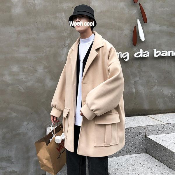 

casual thin wool coat men fashion autumn loose warm blue wool coat cashmere pocket blends abrigos para hombre clothing df50wb1, Black