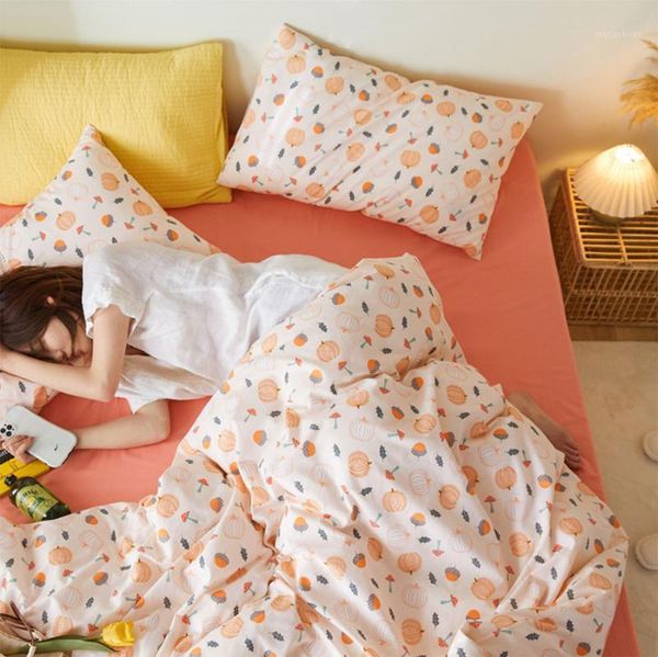 

cute pumpkin bedding set teen child kid,cotton twin full  king single double home textile bed sheet pillow case duvet cover1