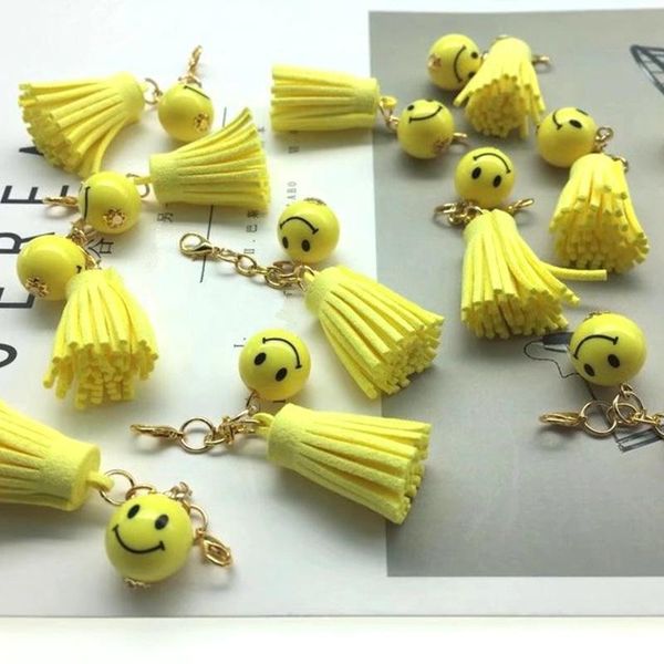 

5pcs mini smiling face round bead tassel jewelry keychain straps pendant crafts handmade making tassels fabric decor accessories h jllsdj