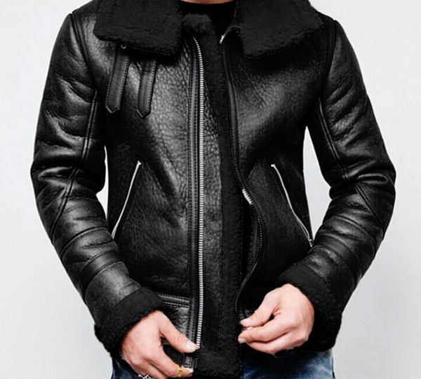 

men winter leather jacket highneck warm fur liner lapel leather zipper outwear coat thick warm jacket veste cuir homme, Black;brown