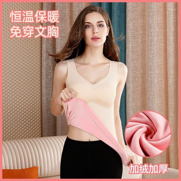 

gym clothing seemless warm vest autumn winter products thick plus velvet womens thermal underwear thread ultra-stretch /301, White;black