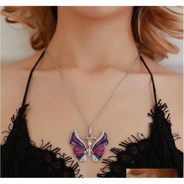 

tibetan butterfly necklace alloy enamel butterfly pendant necklaces suspension sweater chain vintage necklace for women jewelry gift apulw, Silver