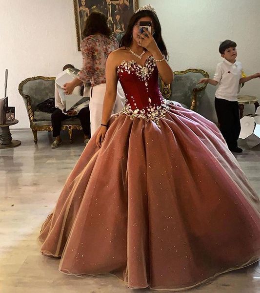 

burgendy sparkly quinceanera dresses 2021 sweetheart beaded sequins ball gown dresses party sweet 16 dress quinceañera, Blue;red