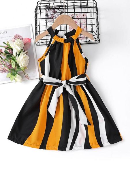 

toddler girls block striped sleeveless belted dress she, Red;yellow