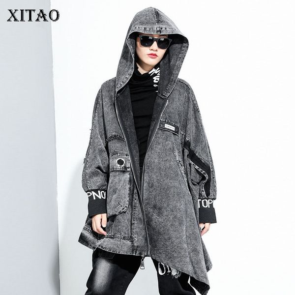 

xitao hooded irregular jacket women loose fashion personality all match zipper new autumn patchwork women clothes zp3269 201028, Black;brown