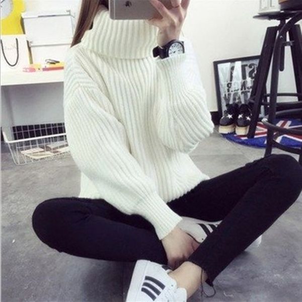 

new south korea east gate knitwear in autumn and winter 2020 women's pullover medium long high neck pullover sweaterknitted sweaterswea, White;black