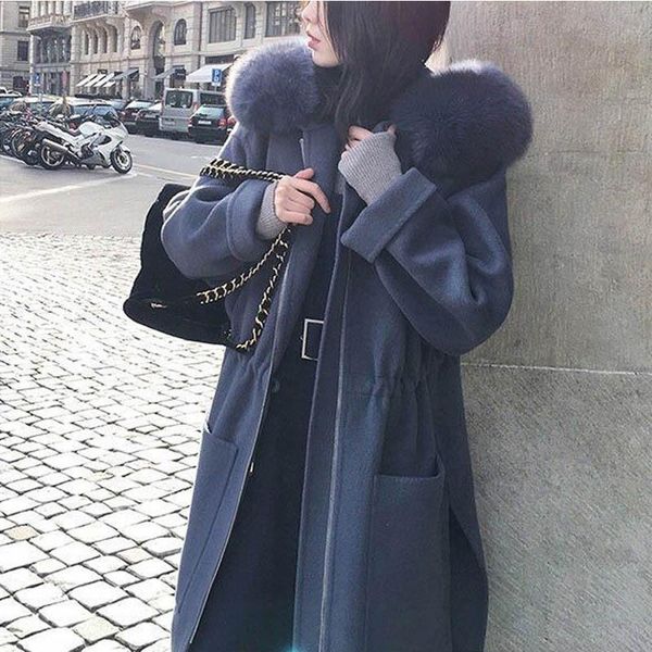 

of 2020 new woolen cloth coat big yards in the female fat mm heavy hair get long han edition over-the-knee cloth coat, Black
