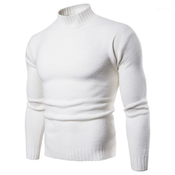 

2020 spring new style men's wear sweater casual solid color men high collar slim fit base shirt knit1, White;black
