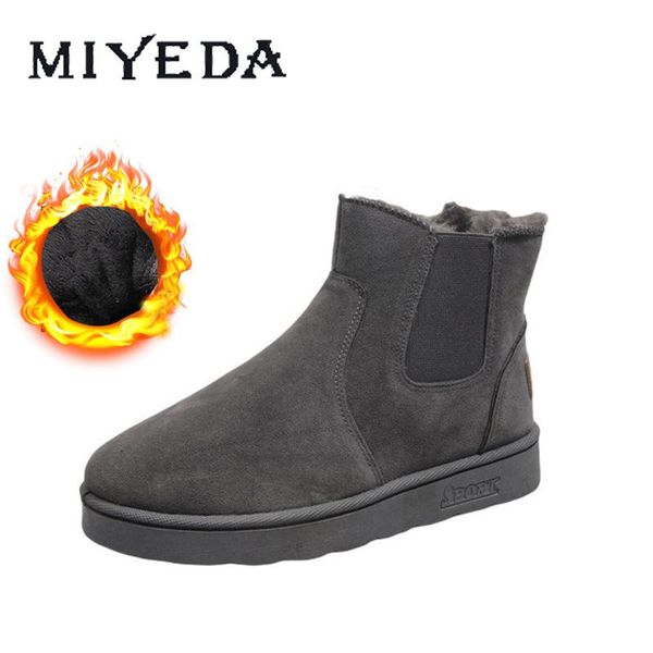 

winter women ankle boots round toe microfiber upper pure black grey warm plush elastic band slip-on flat female cotton snow boot
