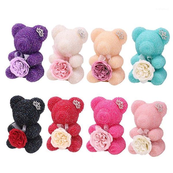 

decorative flowers & wreaths rhinestone foam bear with austin rose soap flower for valentine gift box birthday surprise1