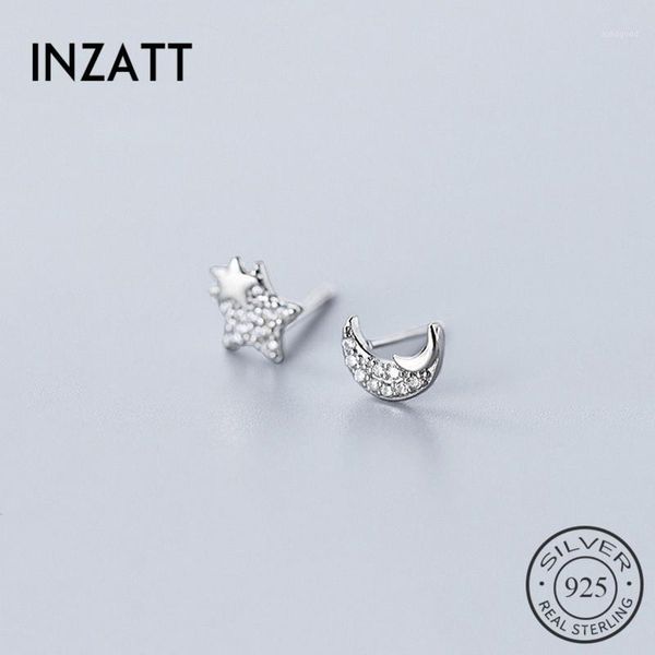 

stud inzareal 925 sterling silver zircon moon star earrings for fashion woman cute fine jewelry minimalist accessories gift1, Golden;silver