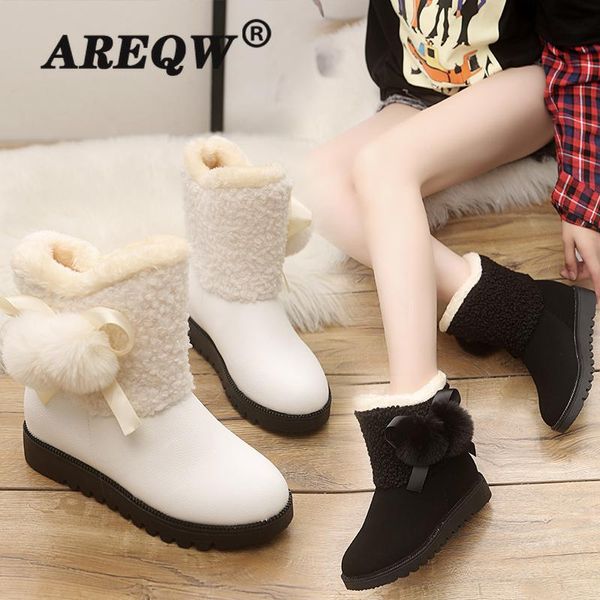 

boots areqw snow women's 2021 autumn and winter plus velvet thick cotton shoes bottom flat non-slip warm, Black