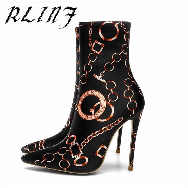 

rlinf printed fashion high-end stiletto high heel women's boots1, Black