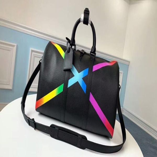 

5a keepall bandouoliere dhl taiga 50cm m30345 leather duffle bag,sports a radiant x in rainbow colors,come with dust bag+box d2qjx mukk