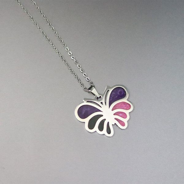 

chains 1pc colorful butterfly stainless steel necklace resin insect pendants necklaces women girls kids simple christmas gift jewelry, Silver