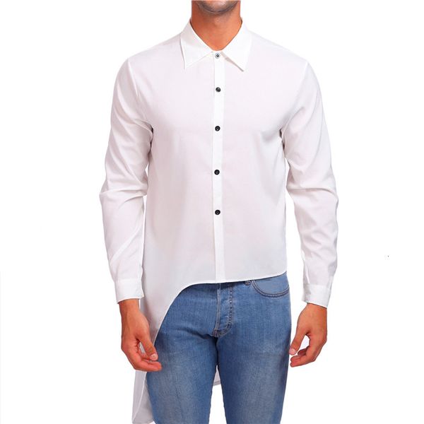 

2021 Spring Autumn New European American Individuality Cut Out Lengthy Design Men Long Swallowtail Section of Shirt. V1CL, Black
