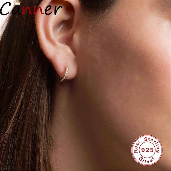 

hoop & huggie s925 sterling silver classic round earrings authentic clear zircon for women fashion jewelry, Golden;silver