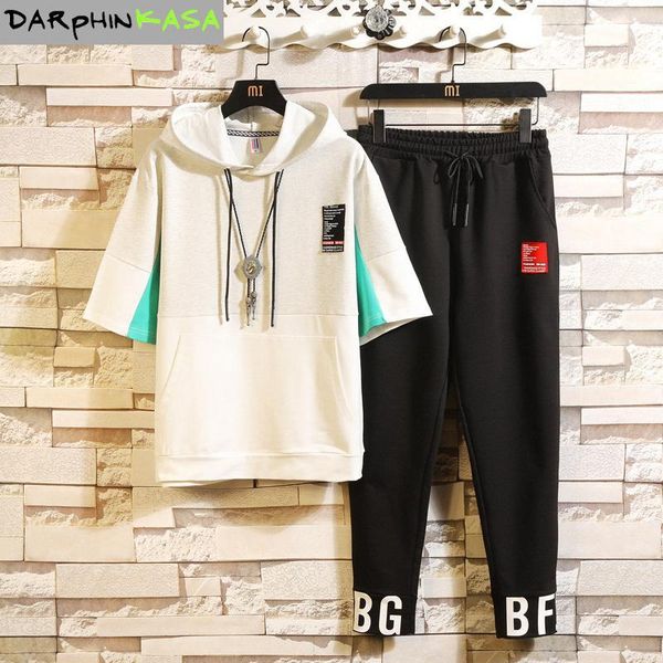 

darphinkasa men's set 2020 summer tracksuit men's clothing ropa casual print cotton sweatshirt two piece suit t-shirts+trousers1, Gray