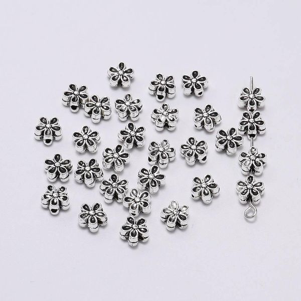 

50pcs lot 6mm tibetan seed spacer flower bead metal loose beads for diy jewelry making bracelet necklace earrings h bbyaee, Silver