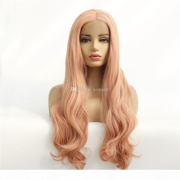 

light pink body wave hair wigs water wave hair style lace front synthetic hair fiber wigs for african brazilian indian ladies ing, Black