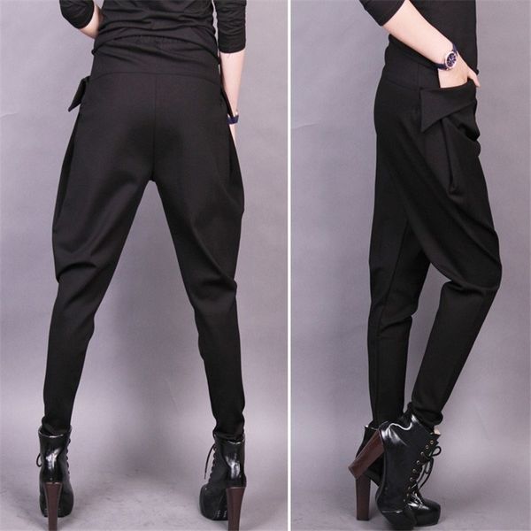 

plus size autumn baggy pants women elastic high waist harem pants black loose plus size hip hop pants y200114, Black;white