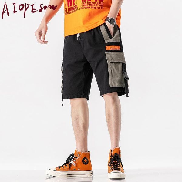 

aiopeson 2020 new summer cargo shorts mens casual solid color stitching shorts men clothing straight knee length men1, White;black