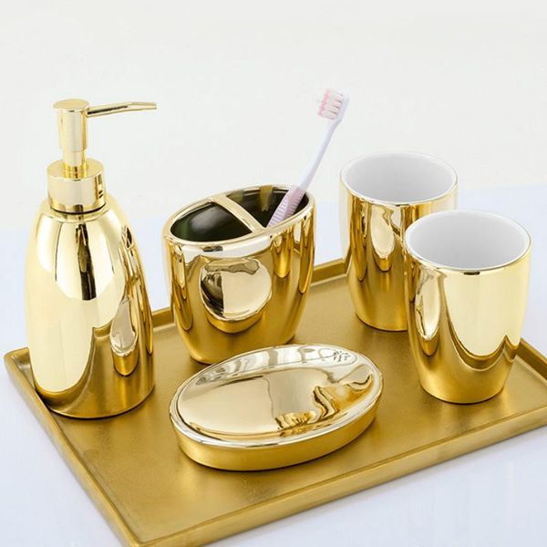 

bath accessory set bathroom pendant soap dispenser toothbrush holder mouthwash cup box with tray bottle ceramic wedding gift lb513201