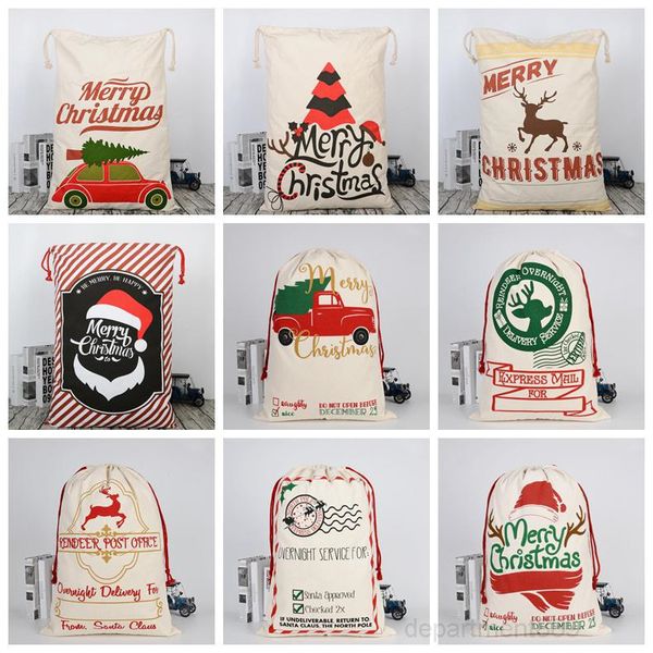 

christmas bags kids candy santa claus deer sacks canvas drawstring bag xmas cotton gift storage decoration owa1610