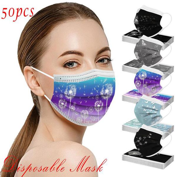 

2021 multicolor fashion party disposable dandelion print face mask men women dustproof prevention of influenza mouth masks breathable