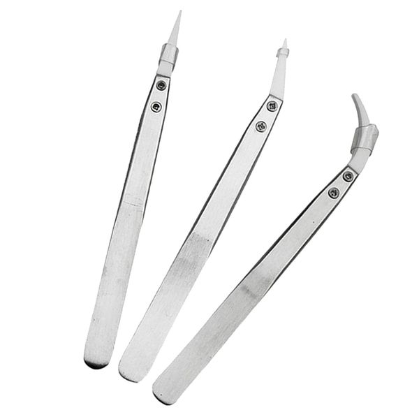 

3шт керамической заостренной кончик пинцет из нержавеющей стали с ручкой термостойкой